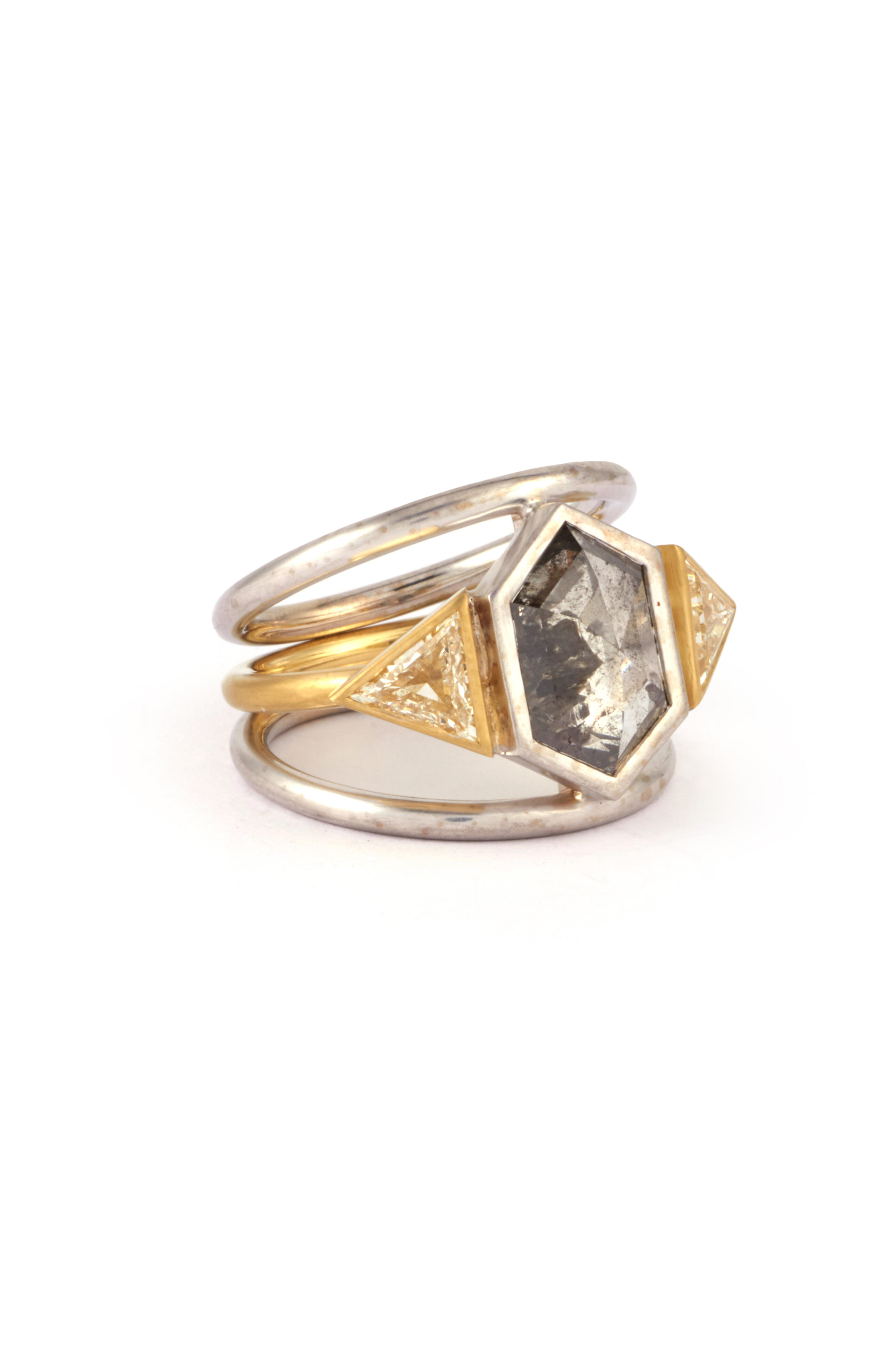 Sylva & Cie - Mixed Gold & Diamond Band Ring - view 2