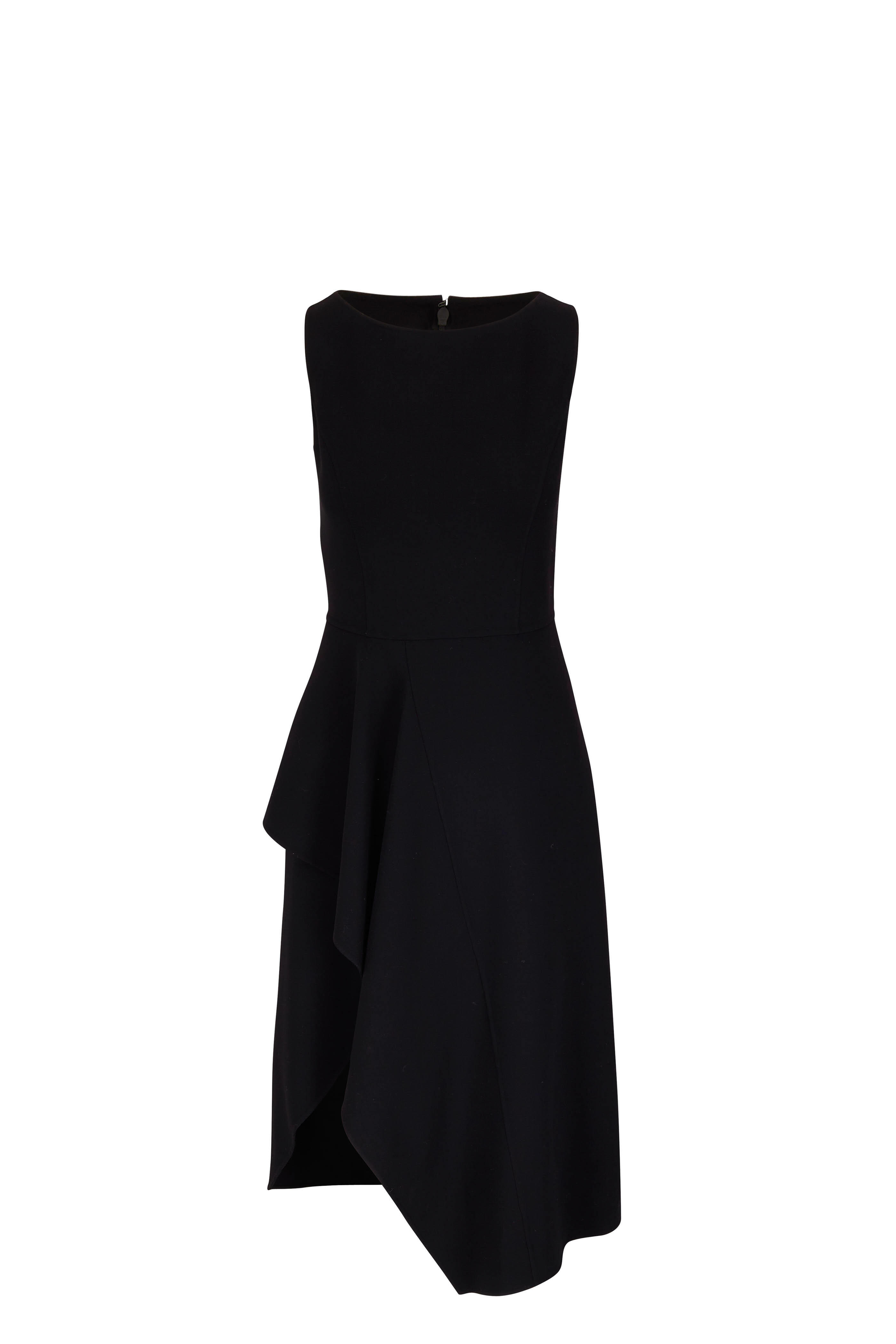 Michael Kors Collection - Black Boatneck Draped Midi Sheath Dress