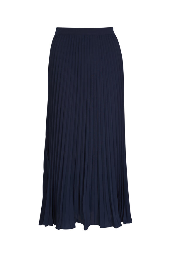 Veronica Beard Addi Navy Pleated Skirt