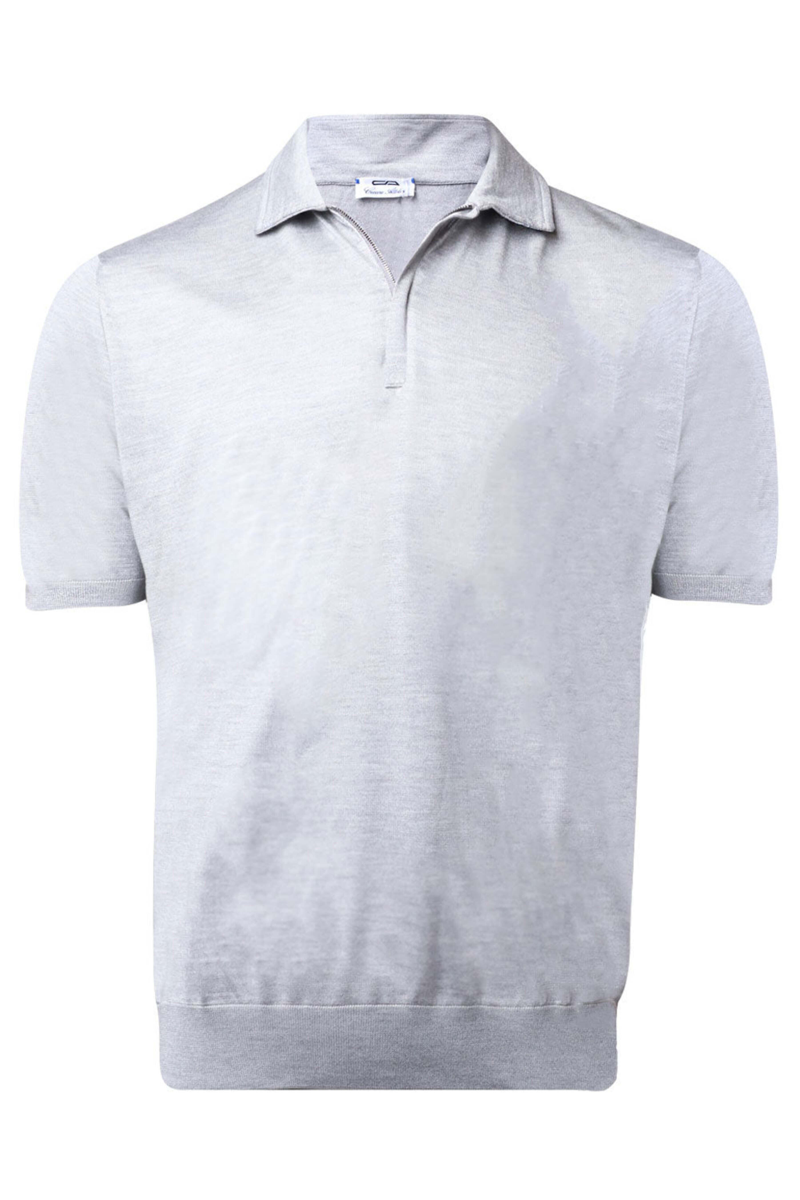 Cesare Attolini - Gray Silk Zip Short Sleeve Polo