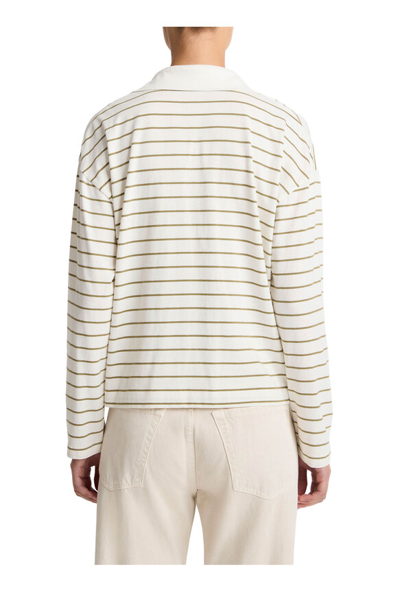 Vince Olive Stone Combo Stripe Cotton Long Sleeve Polo - view 3