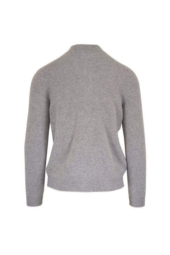 Fedeli Gray Cashmere Ribbed Full Zip Sweater - view 2