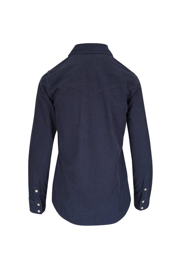 Nili Lotan Travis Dusk Navy Cotton Corduroy Shirt - view 3
