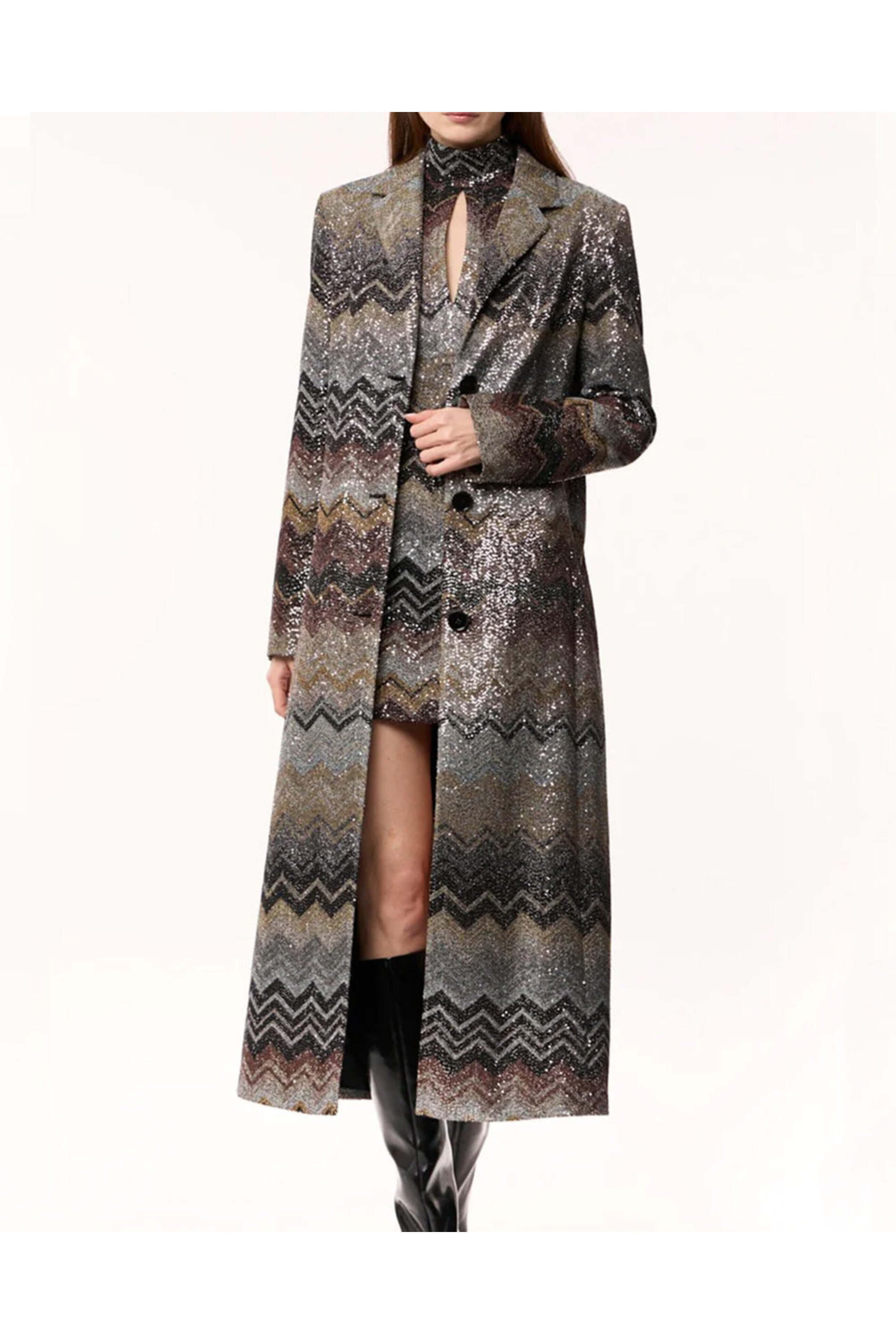 Missoni - Black and Gold Multicolor Zig Zag Long Coat