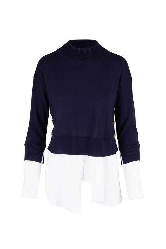 Veronica Beard - Beri Navy Mixed Media Pullover