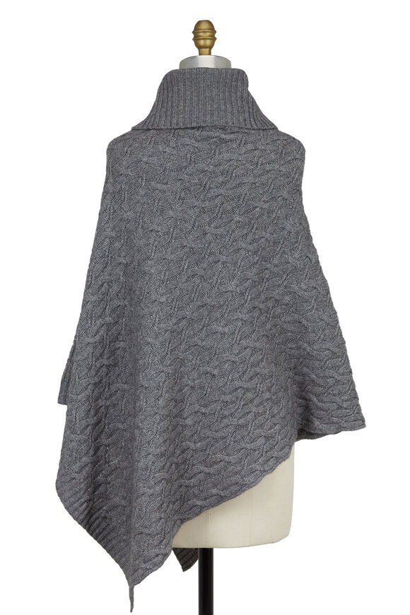 Kinross - Gray Wool & Cashmere Cable Knit Turtleneck Poncho