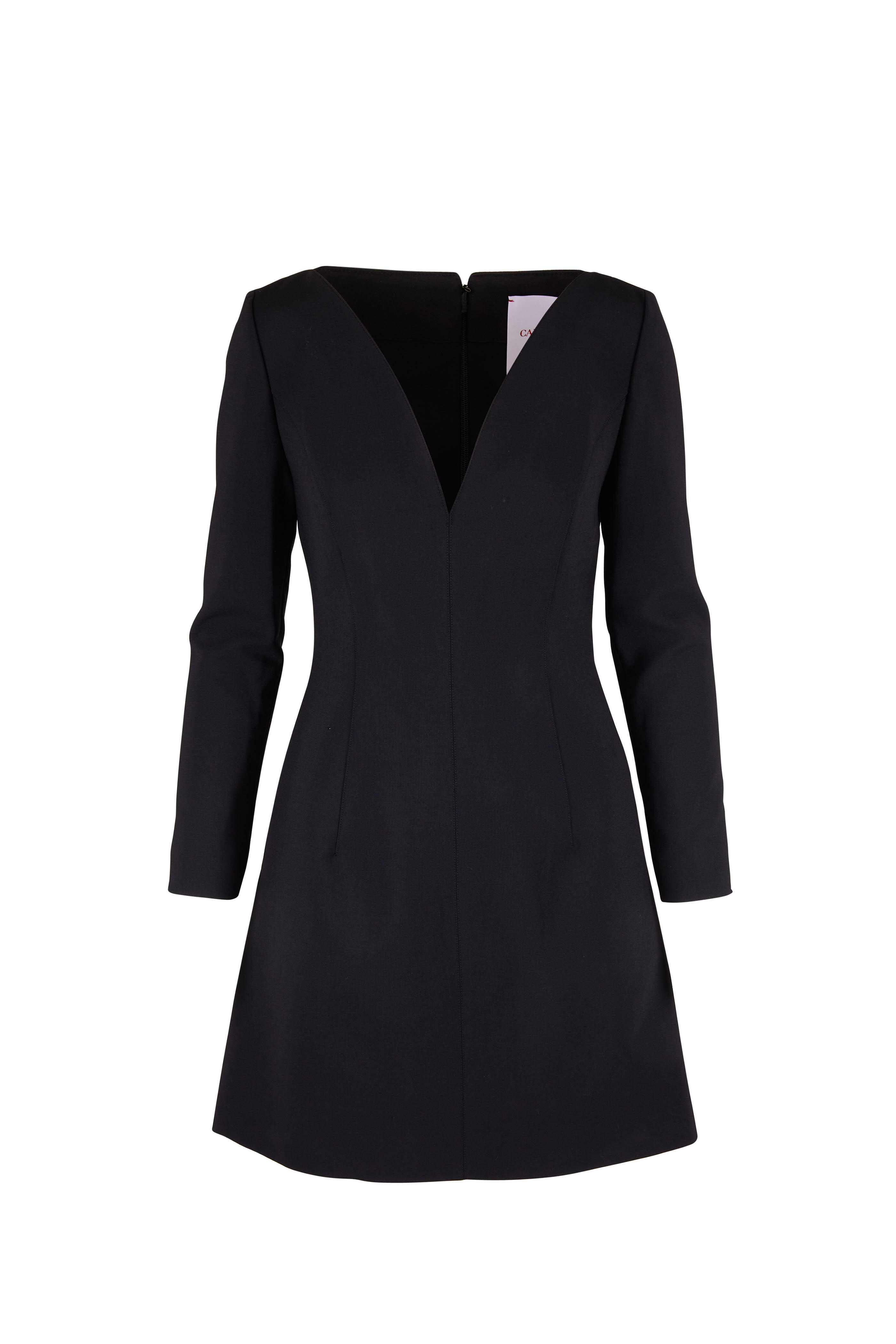 Carolina Herrera - Black Double-Faced Wool Long Sleeve A-Line Dress