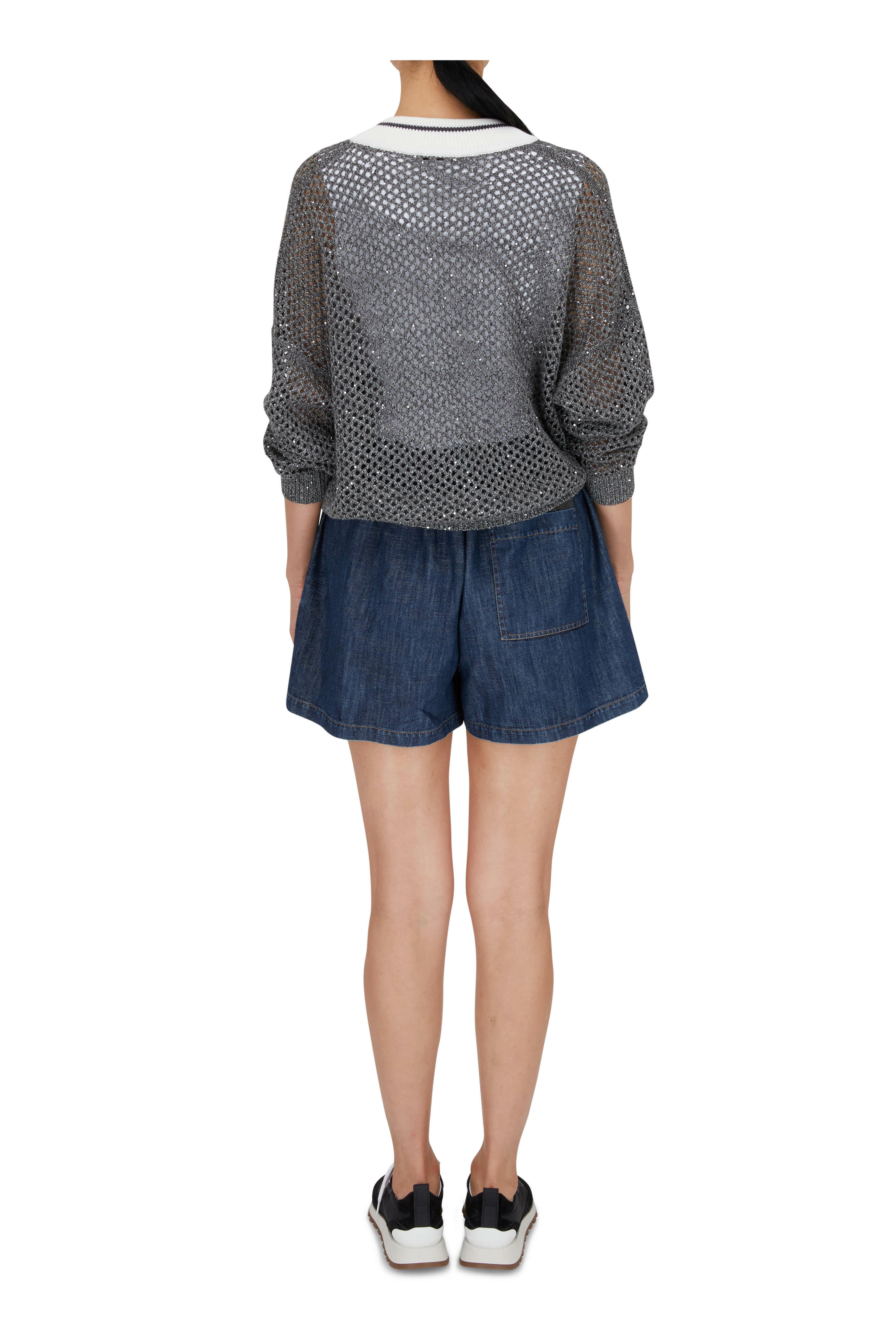 Brunello Cucinelli - Charcoal Gray Metallic Fishnet Bomber Jacket