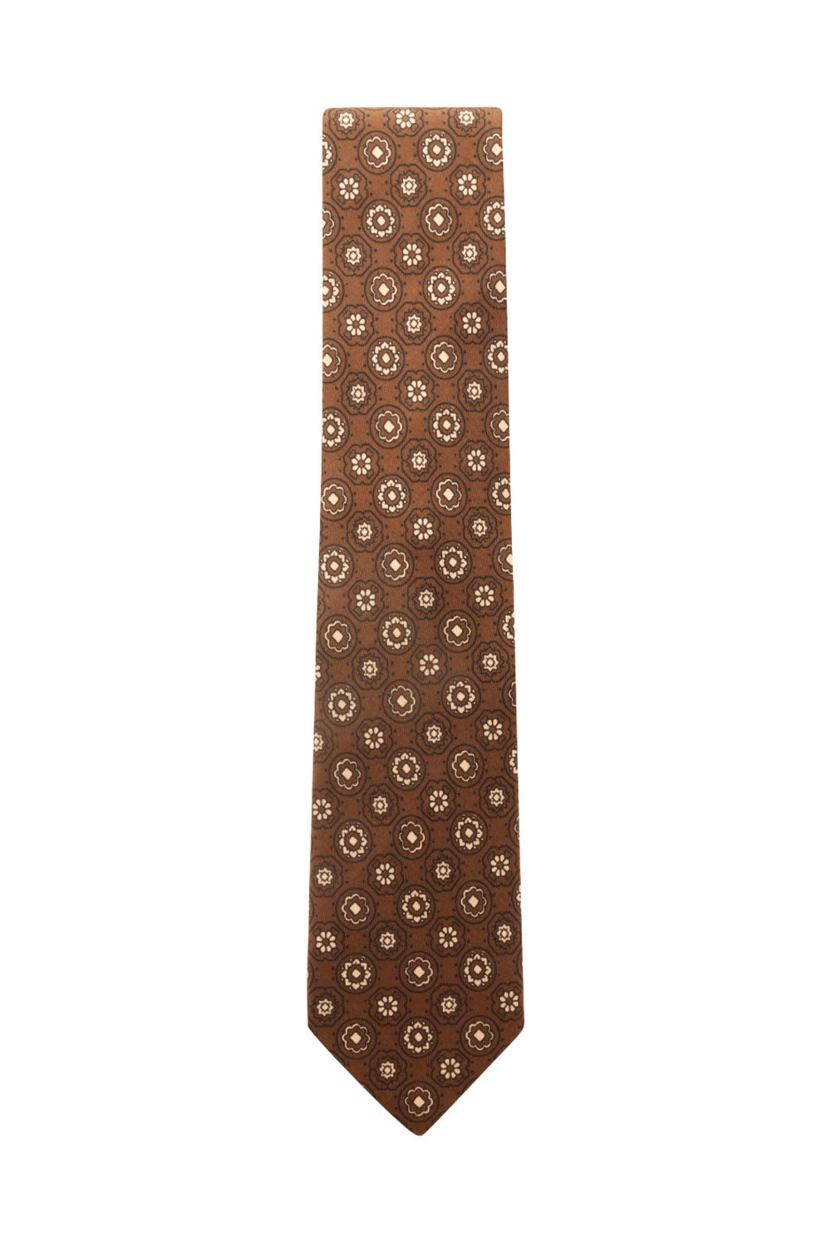 Cesare Attolini - Brown and Navy Medallion Silk Tie