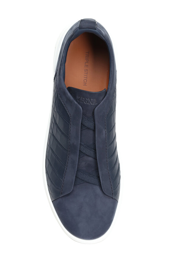 Zegna Triple Stich Navy Suede & Leather Sneaker - view 3