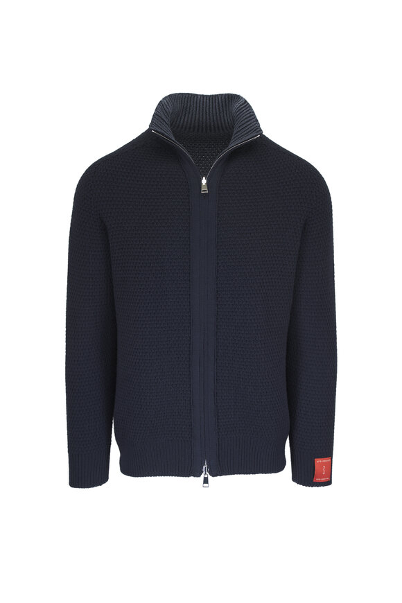 Fly3 Navy Wool Textured Reversible Full Zip Sweater - view 5