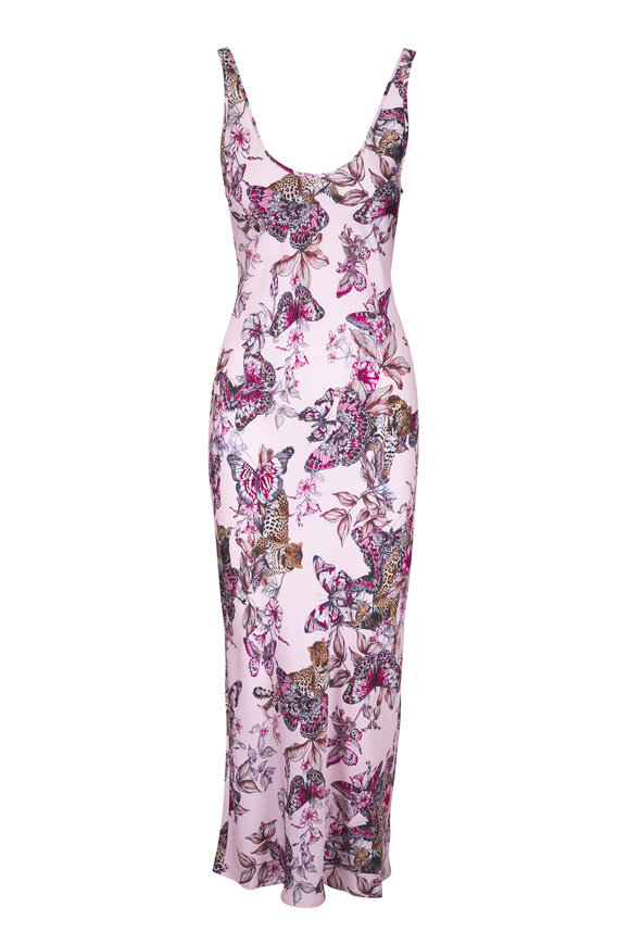 L'Agence Akiya Light Pink Butterfly Jungle Print Midi Dress