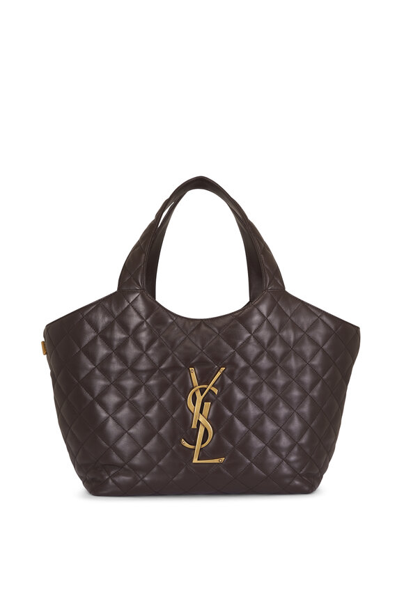 Saint Laurent Medium Icare Dark Chocolate Leather Shopping Tote - view 1