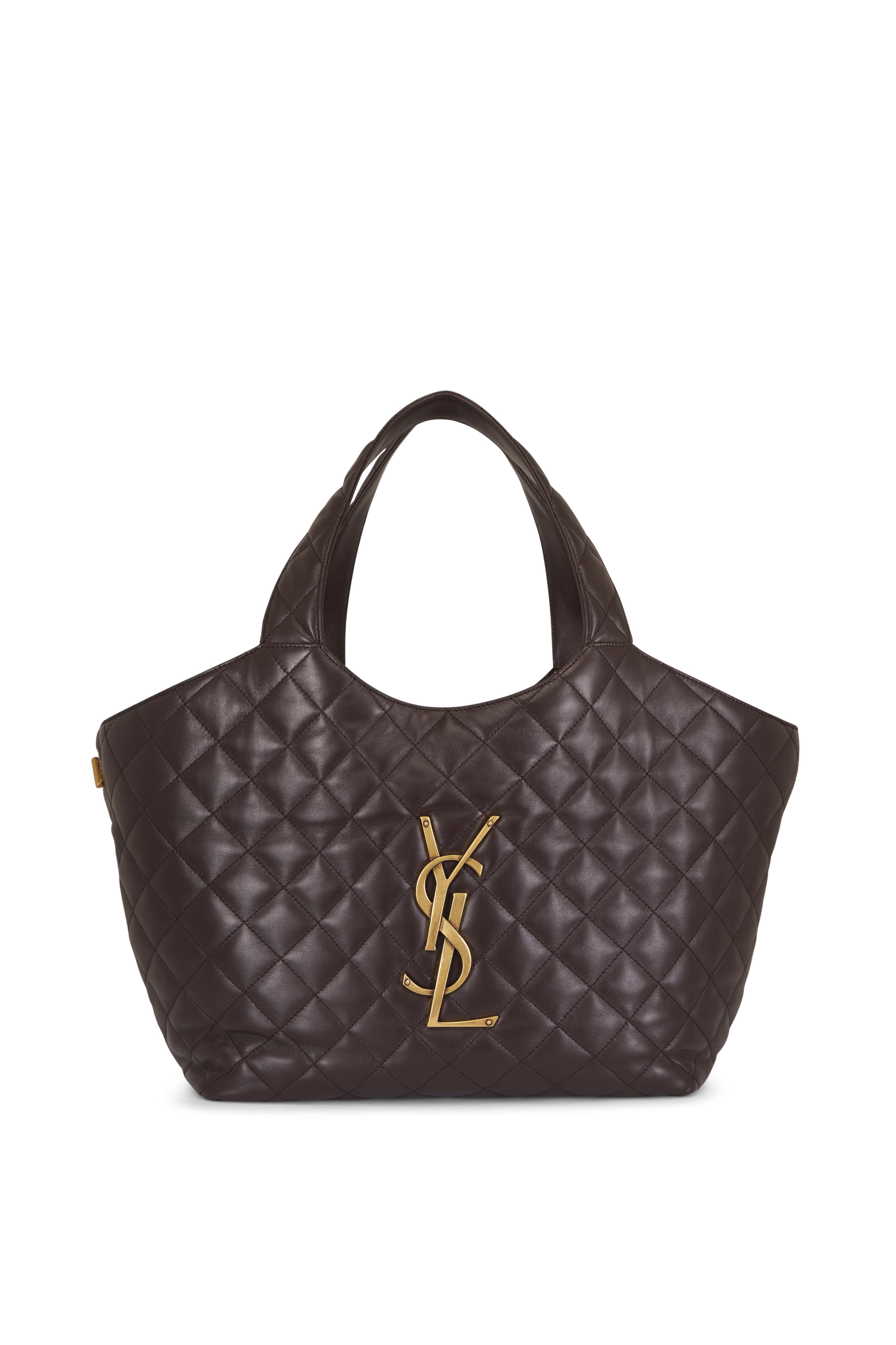Saint Laurent - Medium Icare Dark Chocolate Leather Shopping Tote - view 1