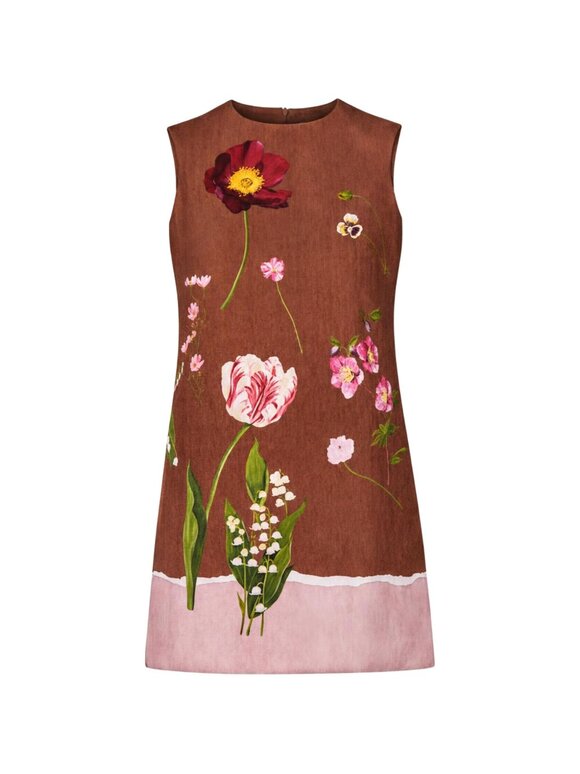 Oscar de la Renta Brown Mixed Botanical Mini Dress - view 3