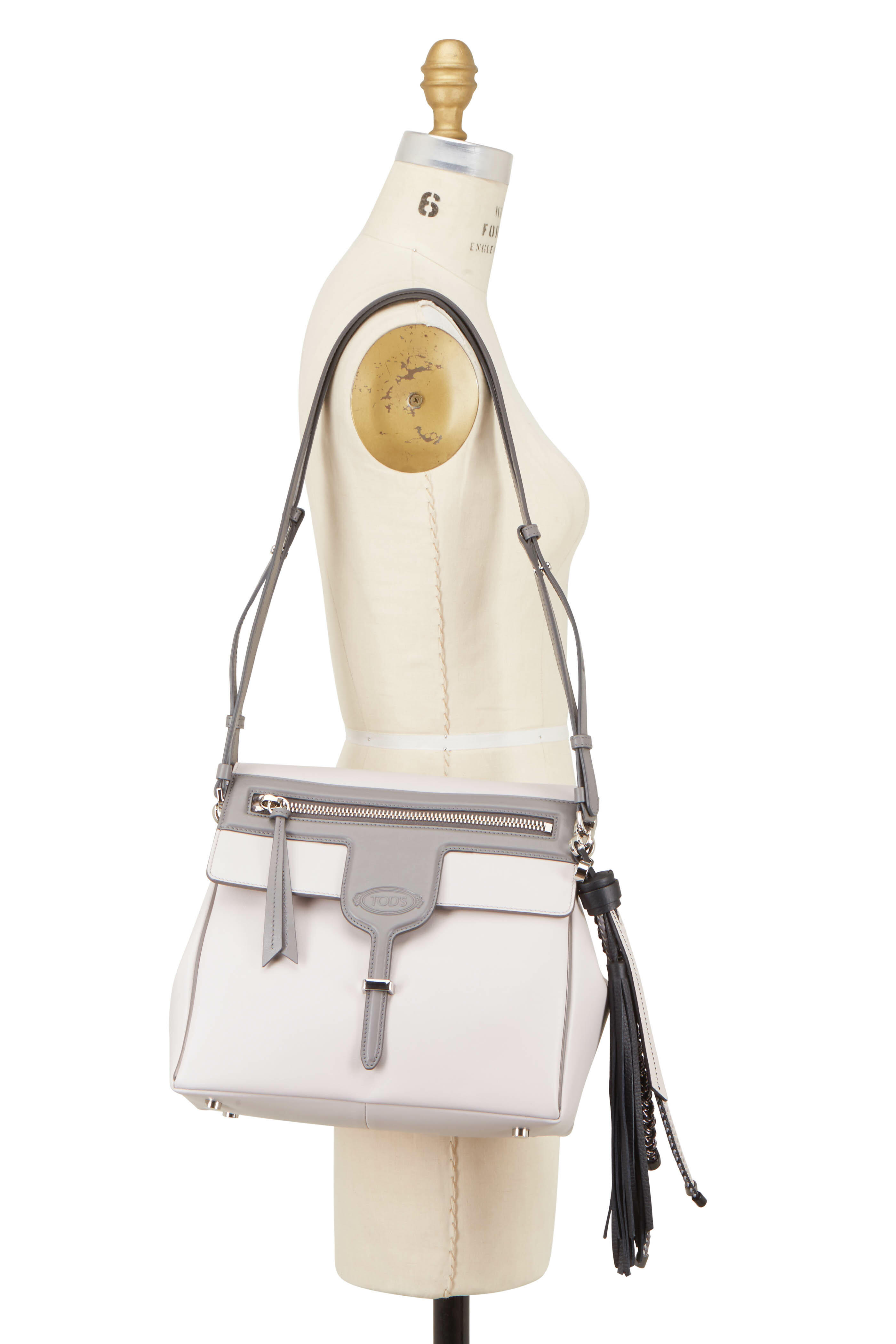 Tod's - Thea Bi-Color Gray Leather Shoulder Bag | Mitchell