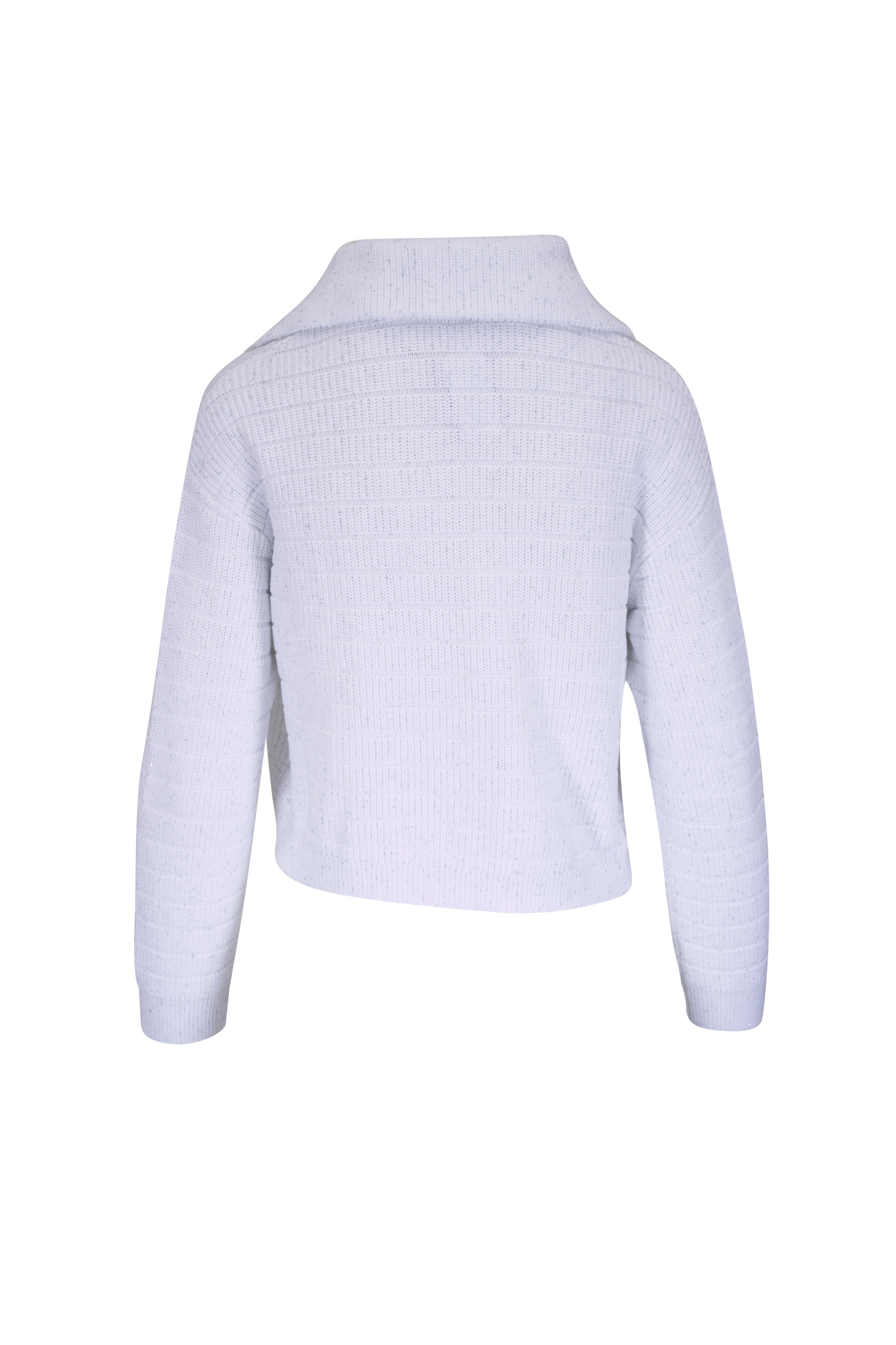 Brunello Cucinelli - White English Rib Sequin Polo Sweater