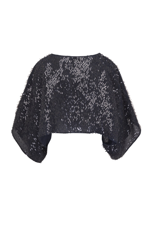 Brunello Cucinelli Crispy Silk Chiffon Mini Paillette Cropped Blouse - view 6