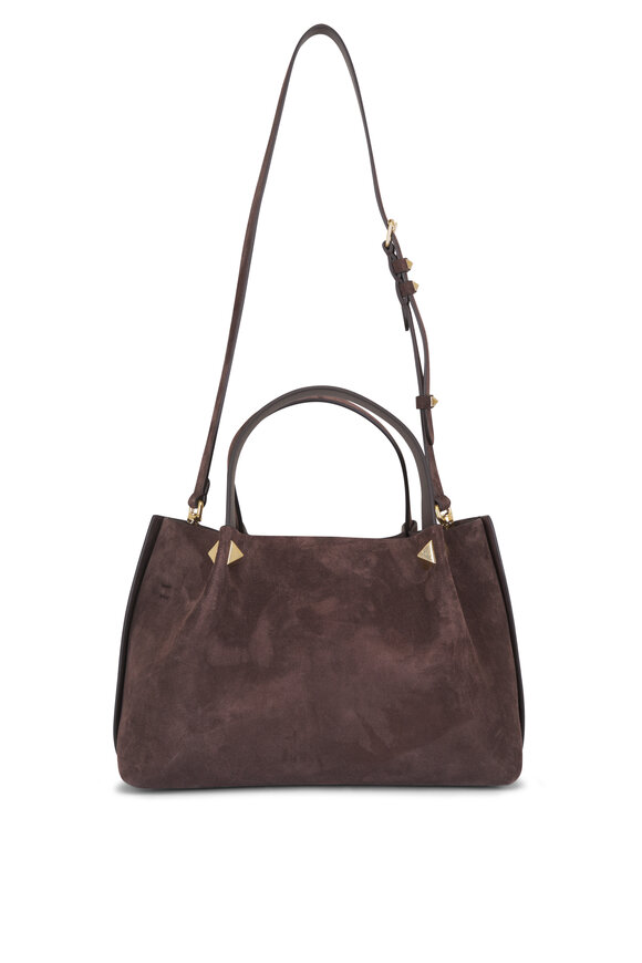 Valentino Garavani Small Ebony Brown Suede Shopping Bag - view 3