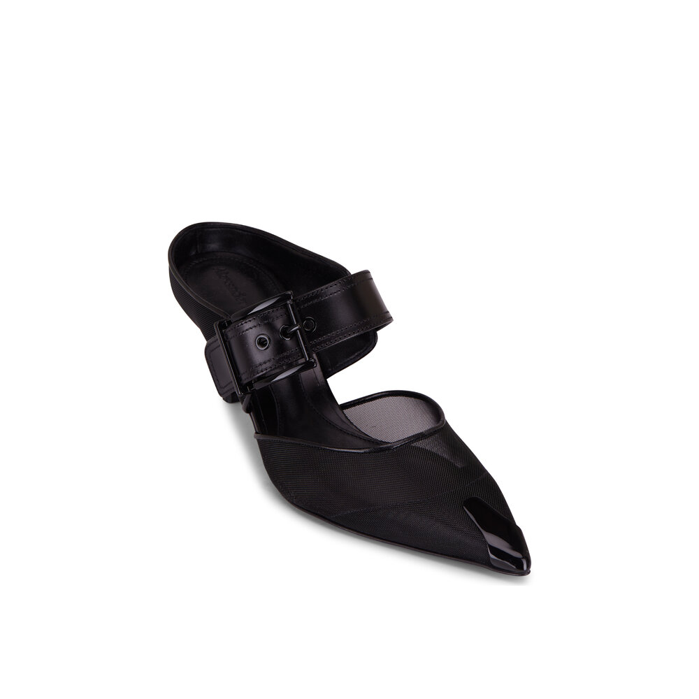 サンダル・ミュール Alexander Mcqueen Black mesh and leather Punk mules Alexander McQueen Punk point-toe Flat Mules | Black | FARFETCH