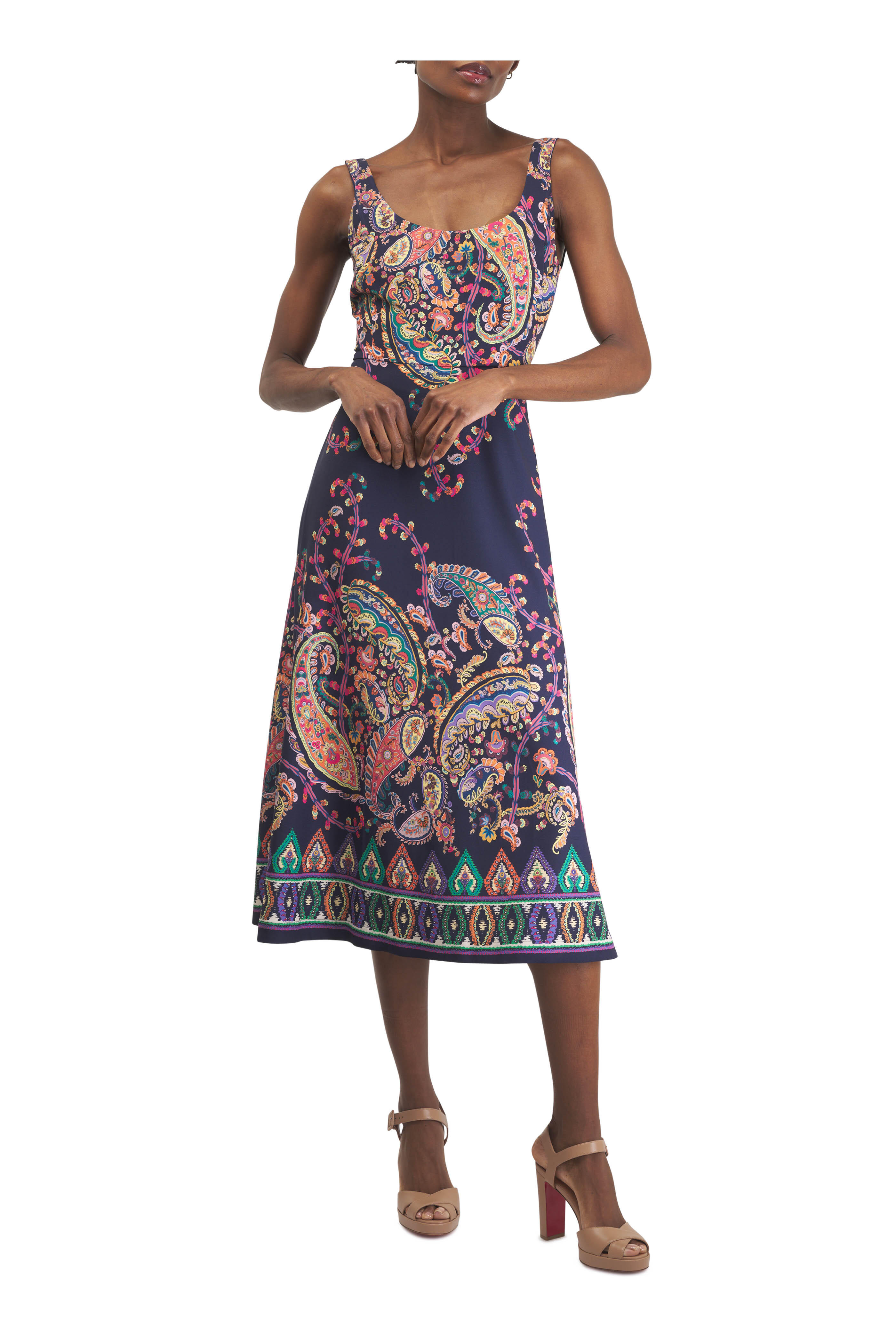 Etro - Navy Blue Paisley Print Midi Dress