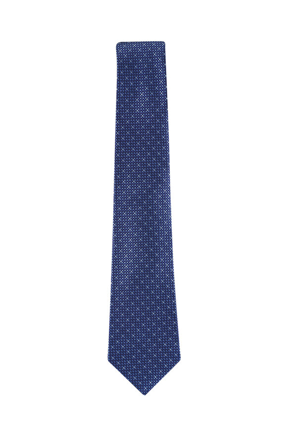 Kiton - Navy & Blue Stripe Silk Necktie | Mitchell Stores