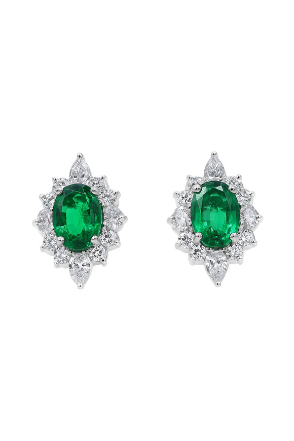 Oscar Heyman Platinum Emerald & Diamond Earrings