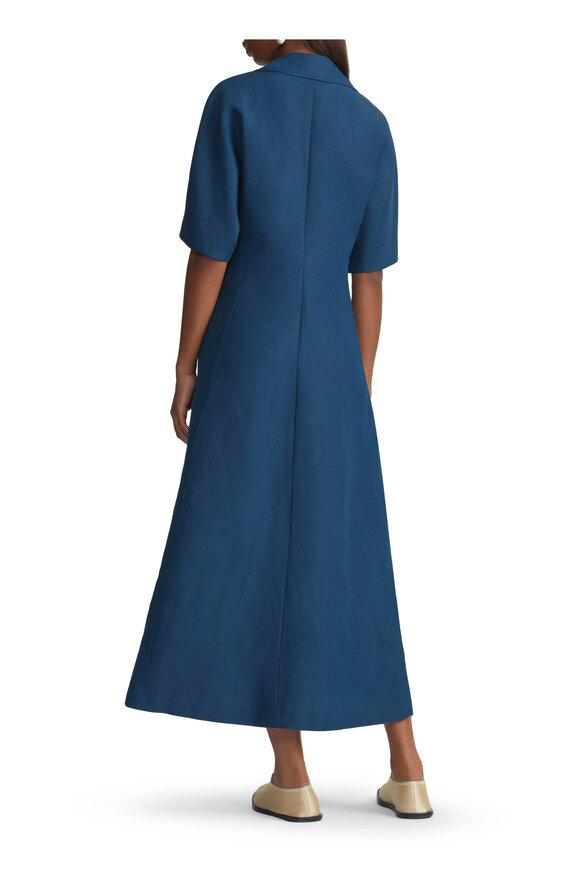 Lafayette 148 New York - Blue Silk & Linen Center Seam Popover Dress