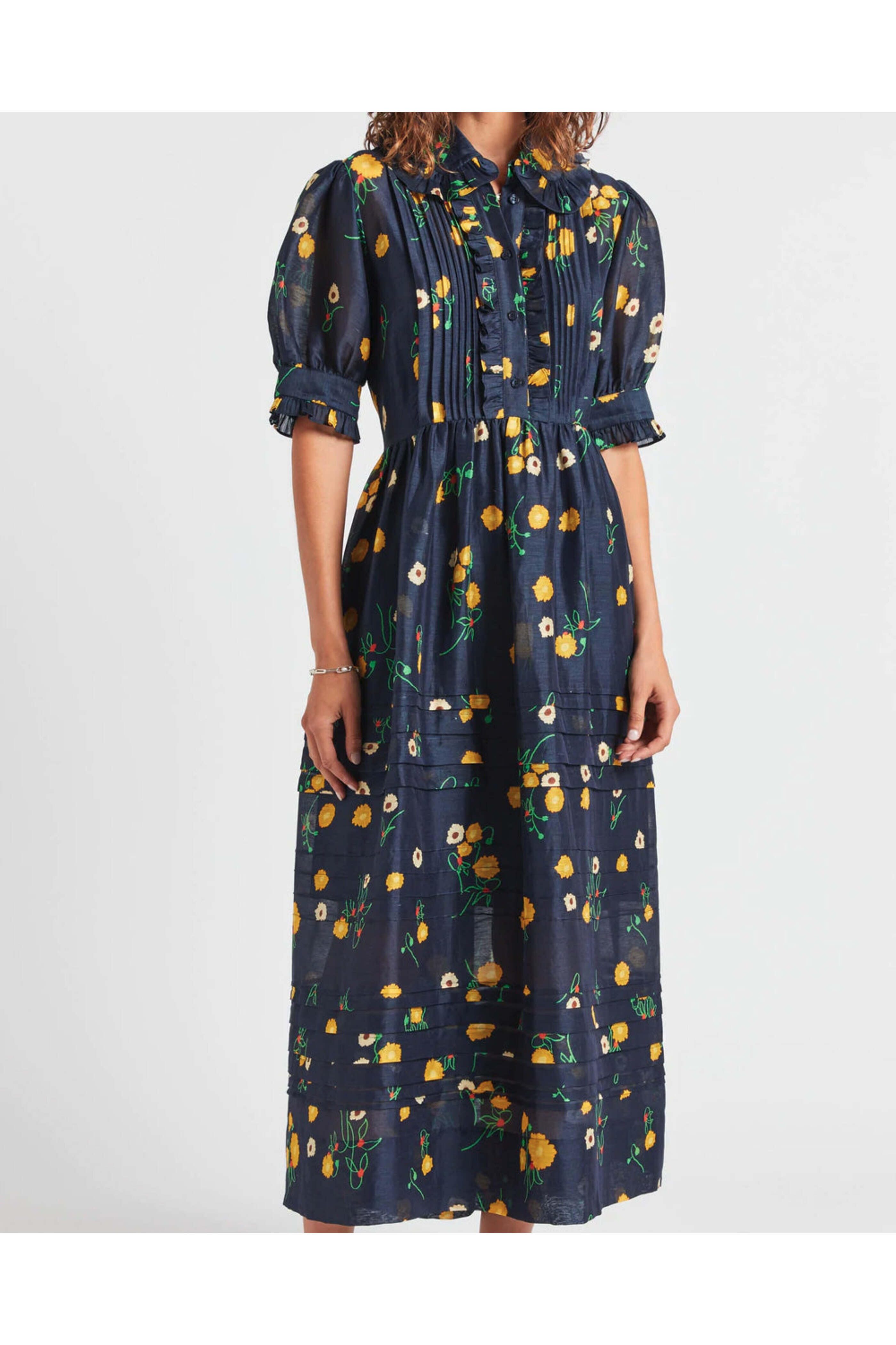 Lee Mathews - Navy Floral Ketty Midi Dress