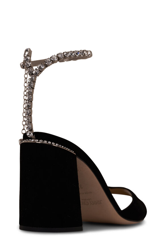 Jimmy Choo - Saeda Black Crystal Chain Strap Sandal, 85mm