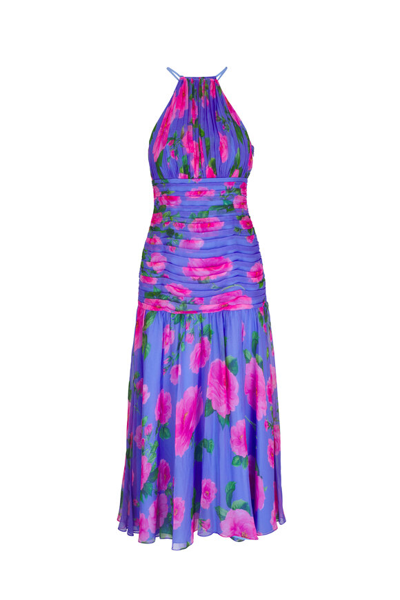 Carolina Herrera - Delphinium Multicolor Rose Print Midi Dress