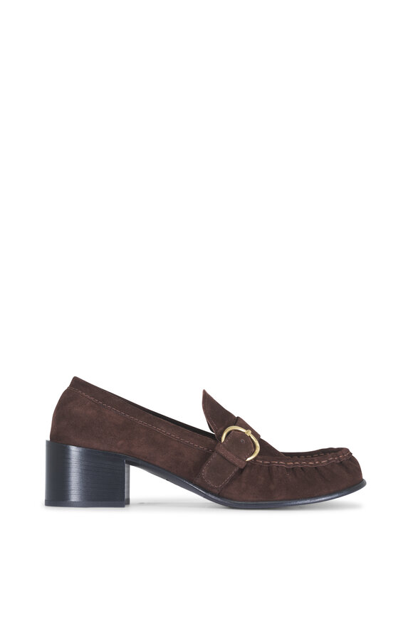 Miu Miu Dark Brown Suede Heel Loafer, 45mm - view 3