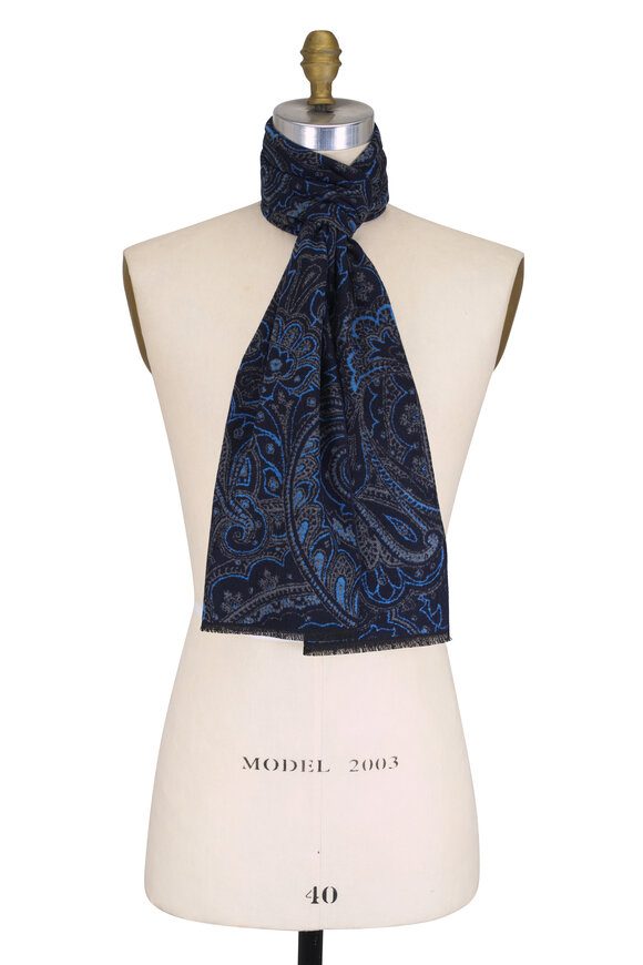 Chelsey Imports Navy & Blue Paisley Print Silk Scarf - view 1