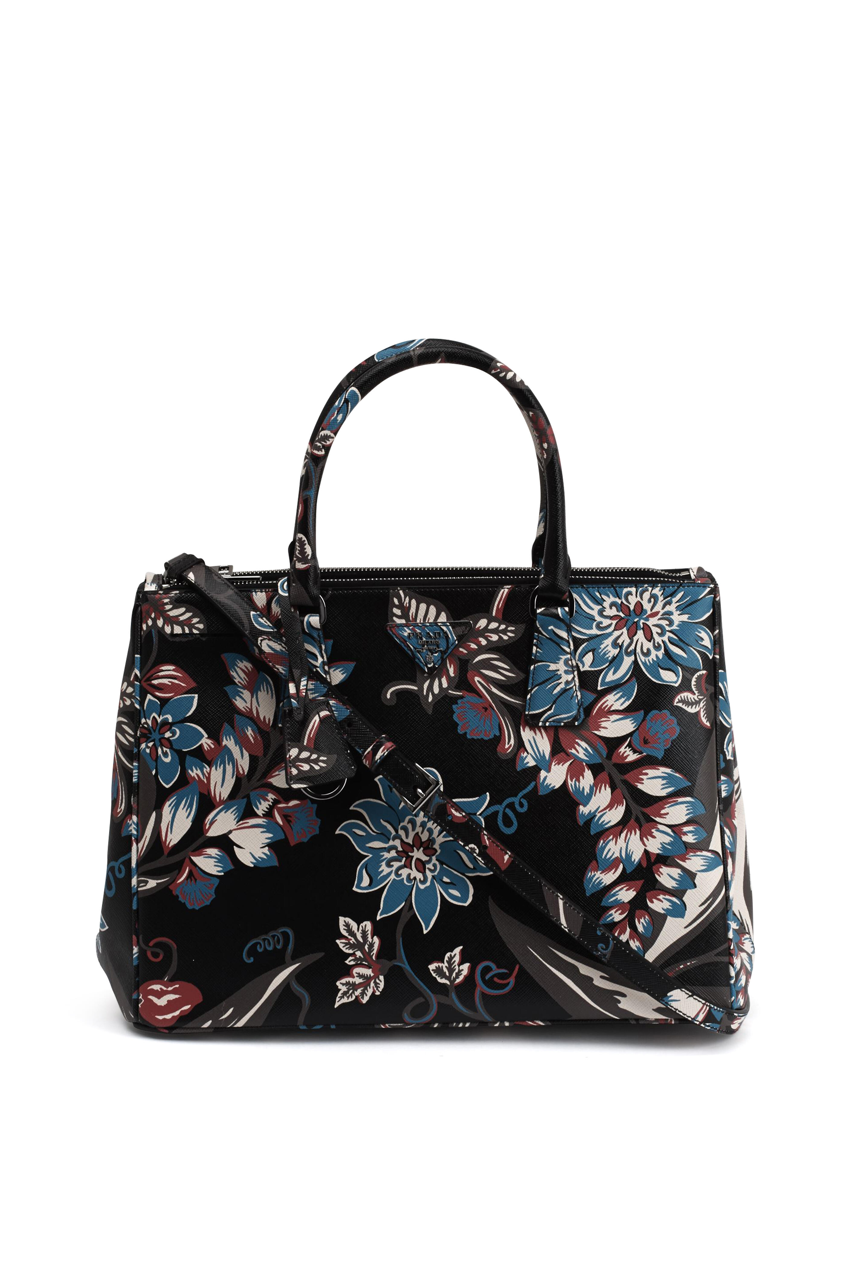 ◾️PRADA［2VZ063］ Prada - Galleria Black Floral Leather Satchel | Mitchell Stores