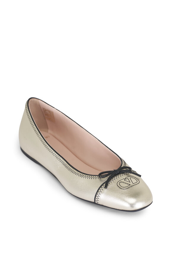 Valentino Garavani VLogo Platinum Leather Ballerina Flat - view 1