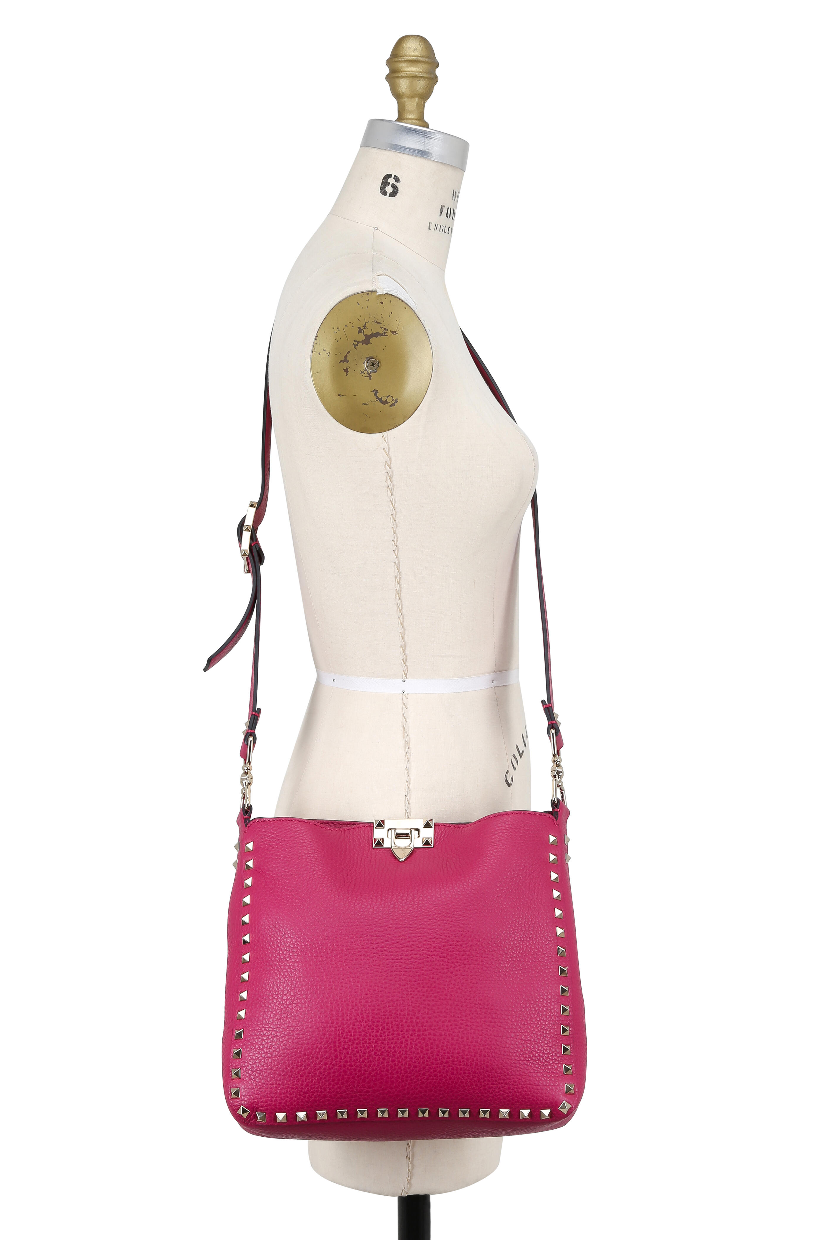 Valentino Magenta Grained Leather Vsling Small Top Handle Bag Pink