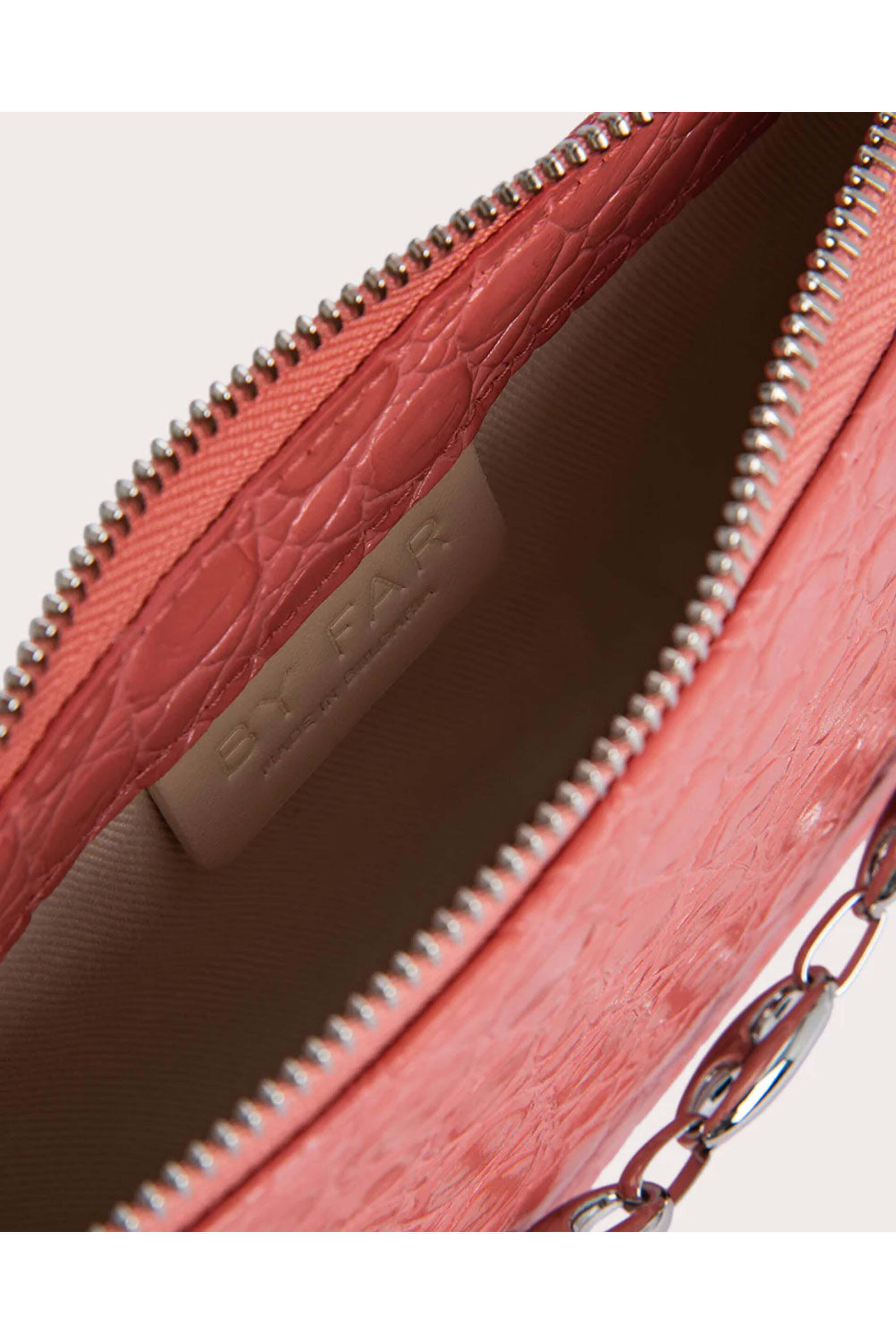 By Far - Mini Rachel Circular Croco Embossed Bag in Salmon