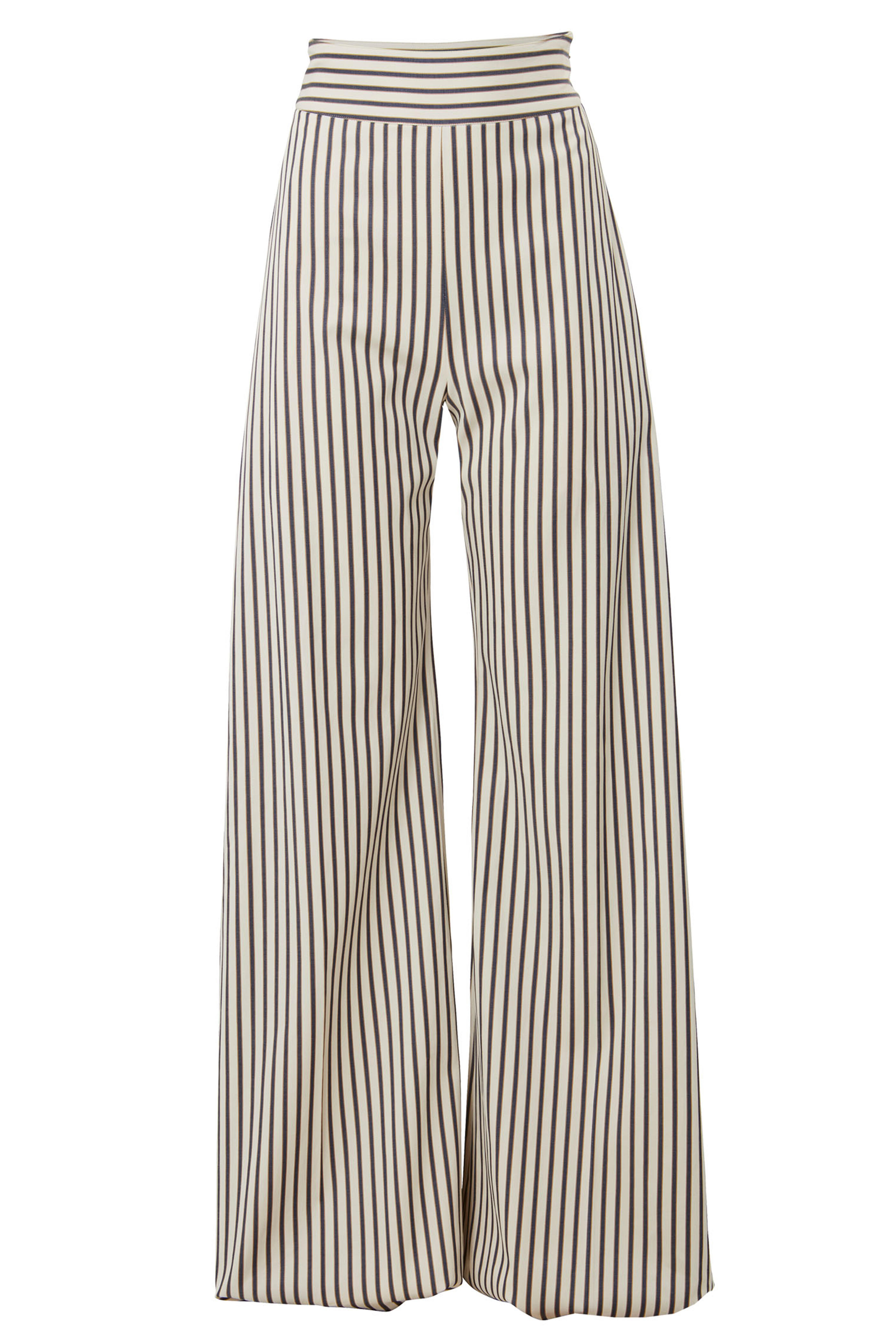 Carolina Herrera - Blue & Ecru Striped Twill Wide-Leg Pant