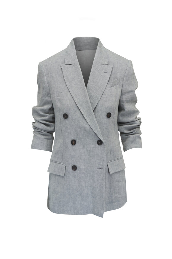 Brunello Cucinelli - Light Gray Metallic Double Breasted Jacket