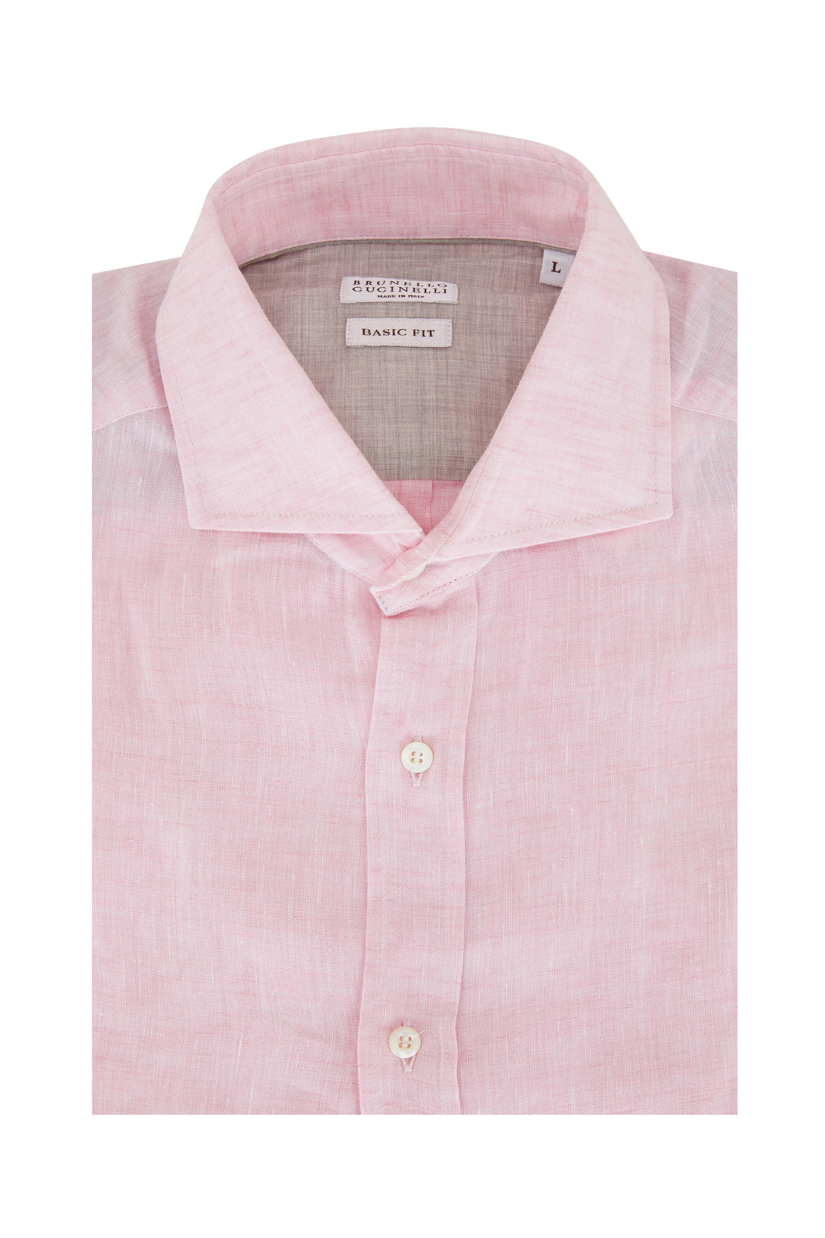 Brunello Cucinelli - Pink Linen Basic Fit Sport Shirt