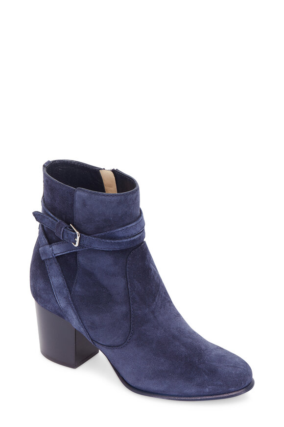 Jimmy Choo - Harris Navy Blue Suede Ankle Wrap Bootie, 65mm