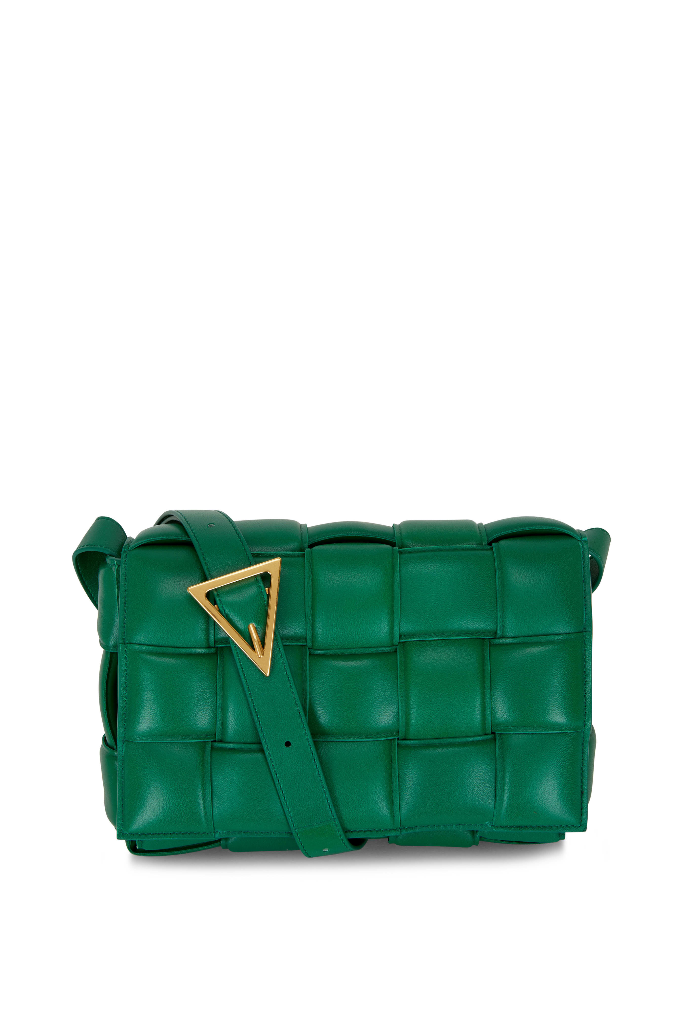 Bottega Veneta Cassette Shoulder Bag in Green Braided Leather