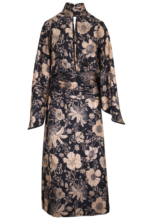 Johanna Ortiz Parajes Lejanos Ecru & Black Silk Twill Dress - view 1