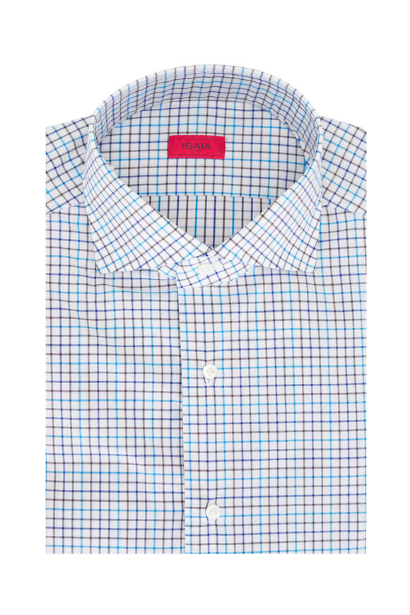 Isaia Blue & Brown Tattersol Check Sport Shirt