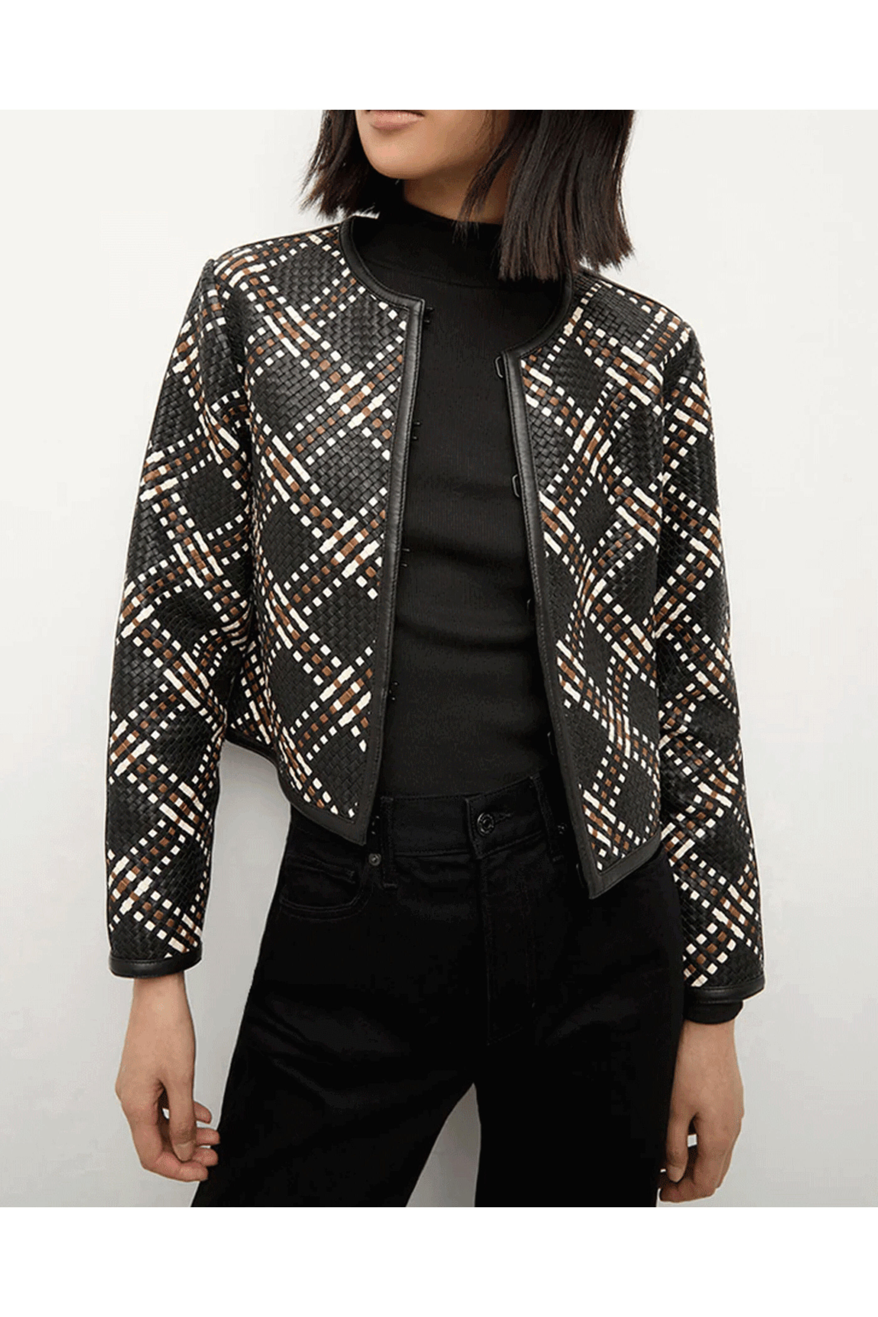 Veronica Beard - Black Woven Leather Cassandra Jacket