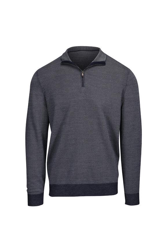 Colombo Dark Blue Wool Quarter Zip Sweater