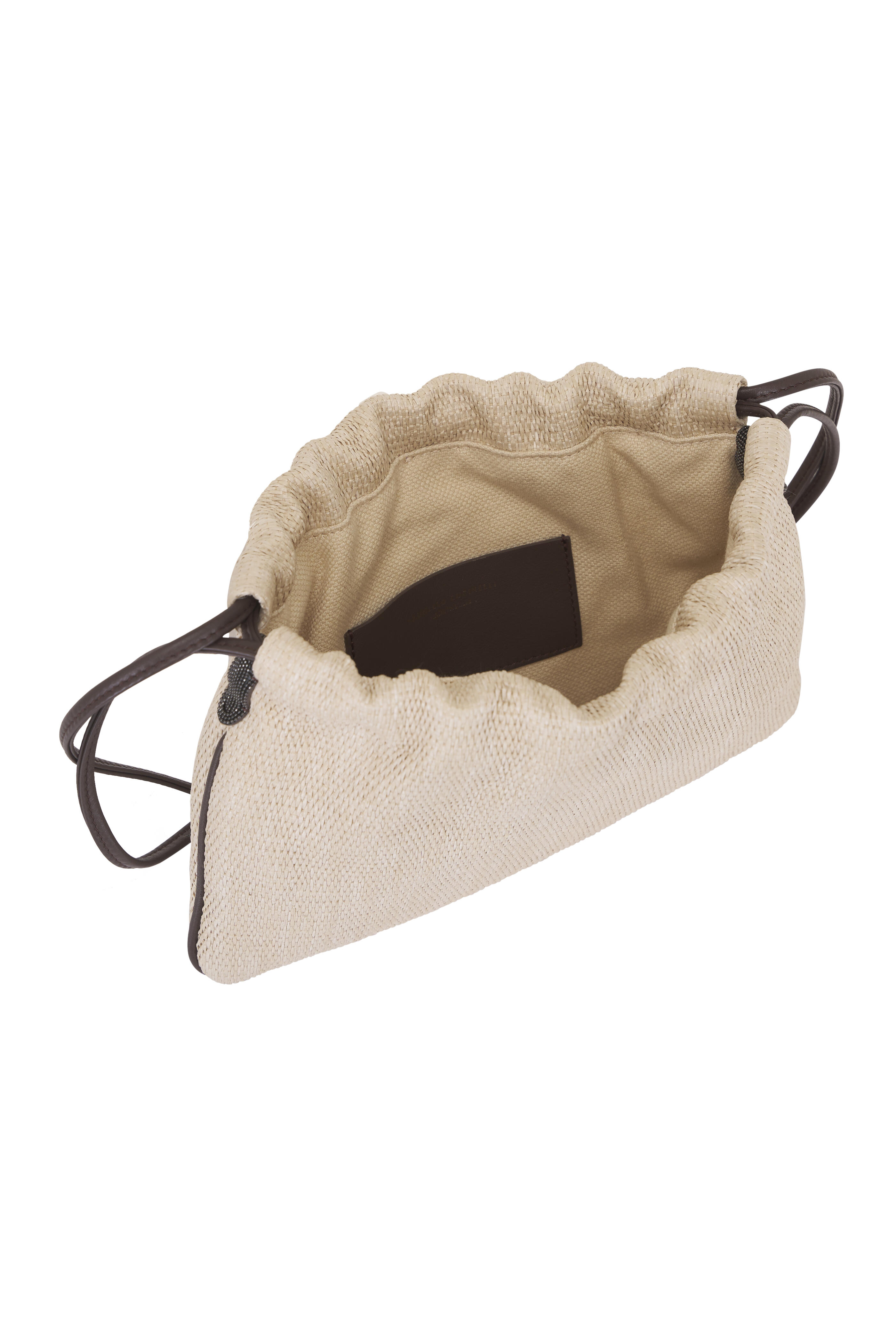 Brunello Cucinelli - Micro Embellished Raffia Drawstring Shoulder Bag