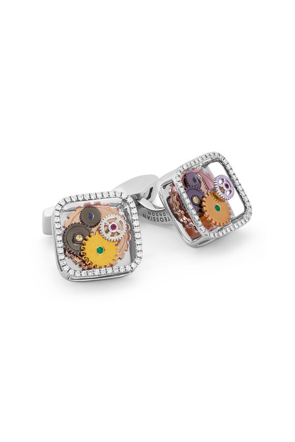 Tateossian Diamond & Gemstone Gear Cufflinks