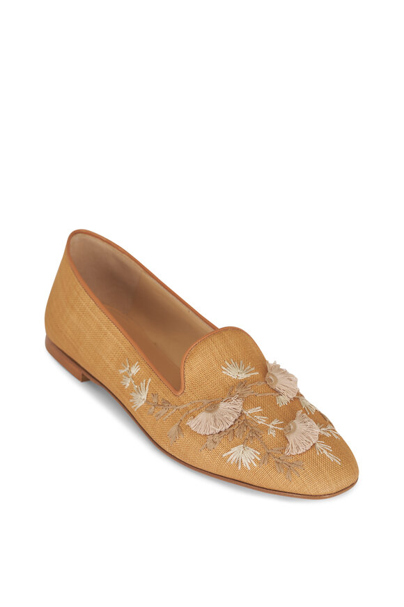 Arteana Camel Embroidered Raffia Smoking Slipper
