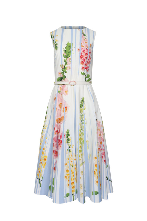 Oscar de la Renta Tromp L’Oeil Foxglove Floral Pleated Dress
